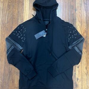 Black Hooded Sweatshirt with Patterned Sleeves New Sz:L
